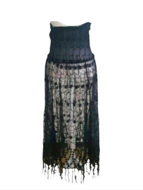 Free People Black Mesh Floral Maxi Skirt